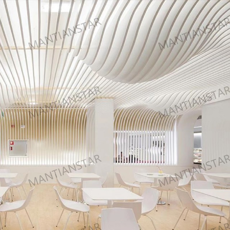Interior Decor Metal Ceiling Linear Wood Grain Wavy Aluminum Baffle Ceiling