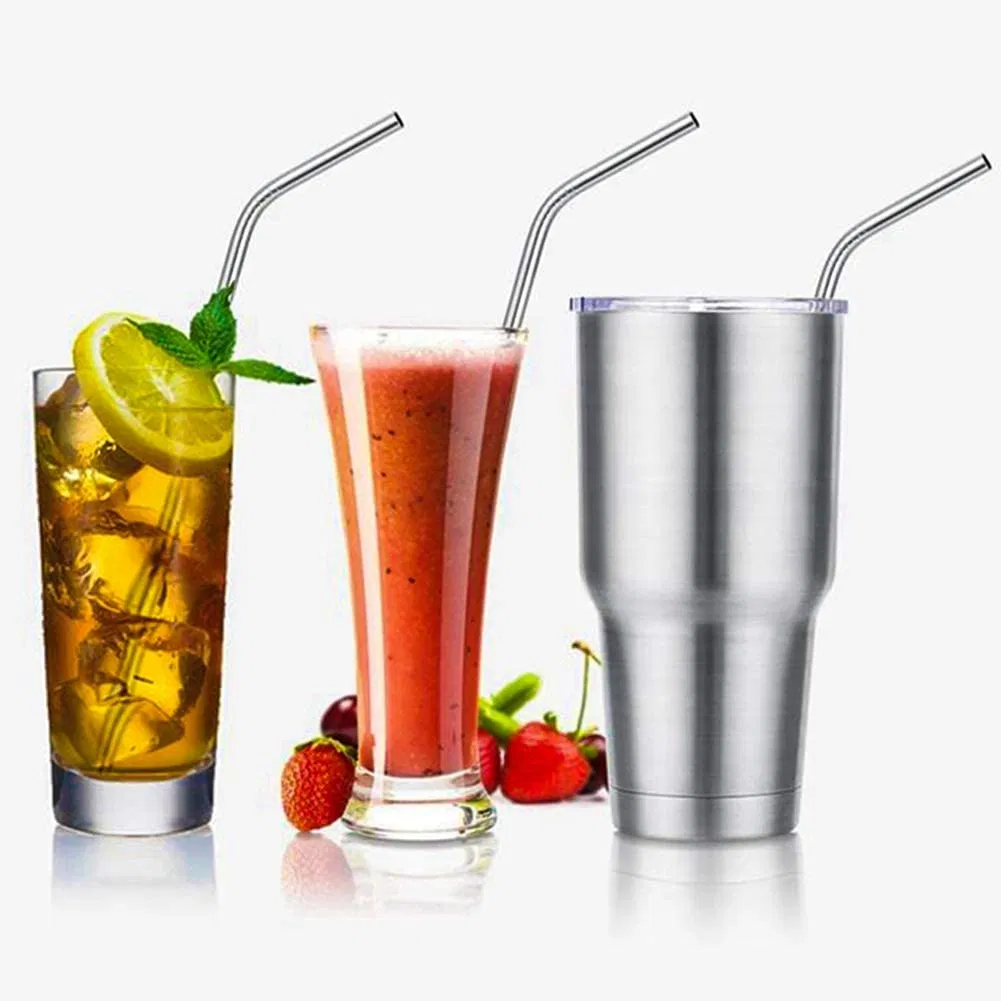 Reusable 8.46 Inch Stainless Steel Metal Straws with Cleaning Brushes