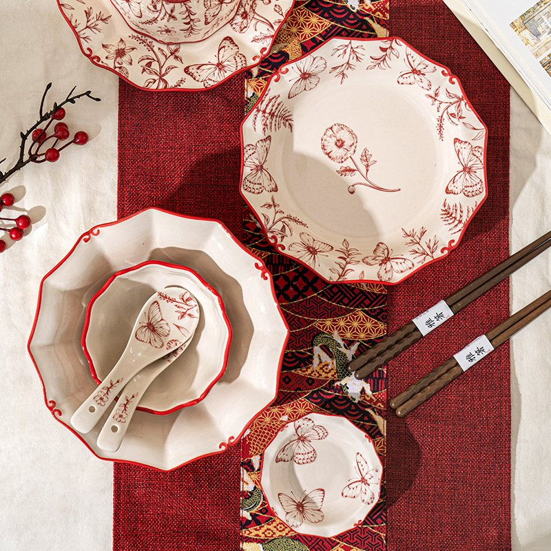 Stylish Ceramic Tableware with Floral Design for Food Service