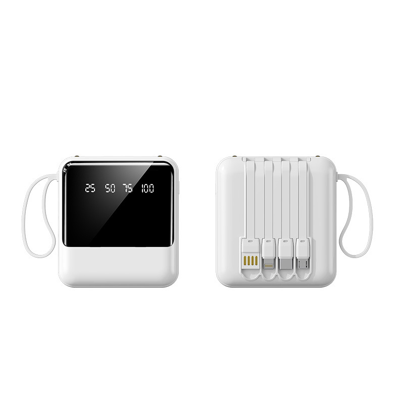 Mini Power Bank 10000mAh with Built-in 4 Cables for Promotional Gifts Power Bank for Mobile Phone 10000mAh