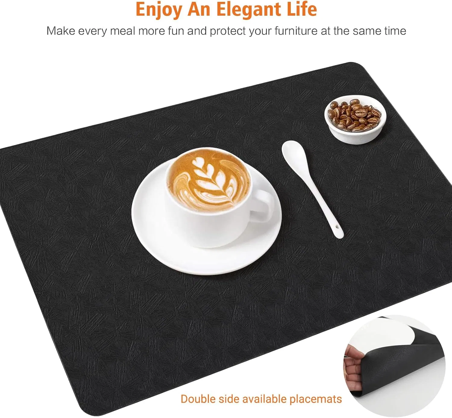 Vinyl Placemats Set of 6 Heat Resistant Easy Clean Non-Slip Place Mats for Dining Table. Faux Leather Waterproof Stain Resistant Wipeable Washable PU Table Mats