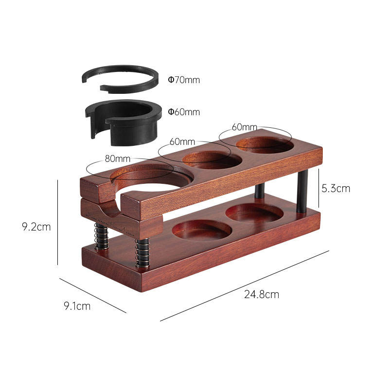 Solid Wood Double-Wall Spring-Loaded Coffee Tool Organizer Tamping Station