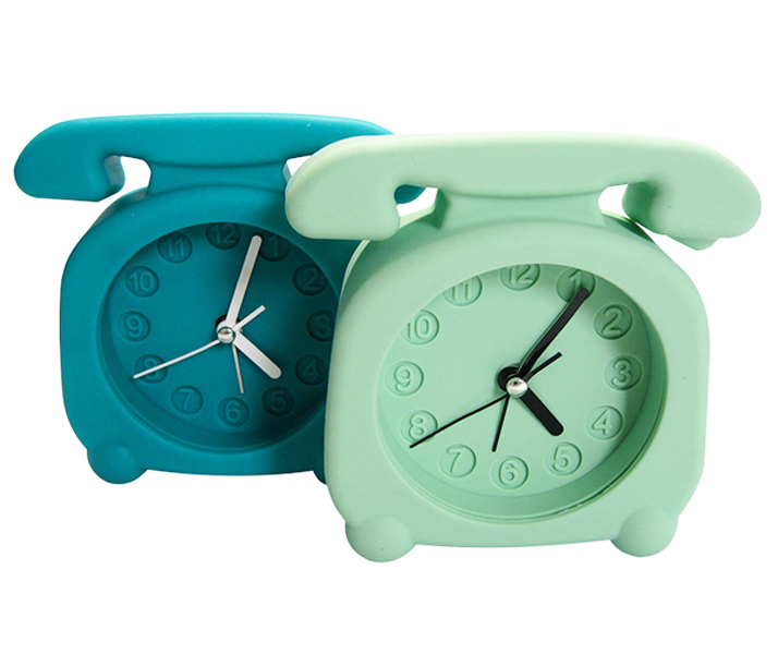 Portable Telephone Shape Fluorescence Color Silicone Mini Alarm Desk Clocks