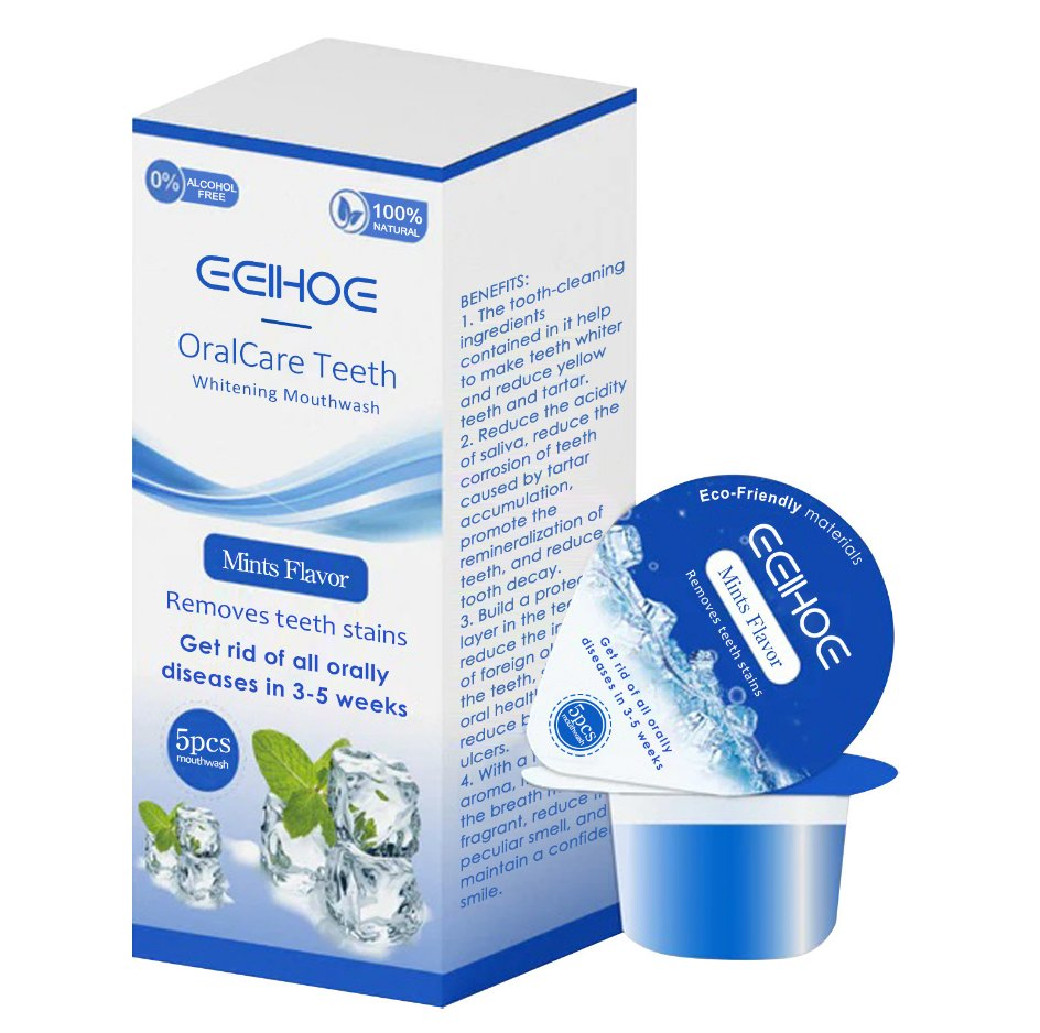 Online Wholesale and Retail Natural Alcohol Free Eco-Friendly Remove Teeth Stains Fresh Breath Teeth Whitening 5PCS Portable Jelly Cup Dental Mouthwash