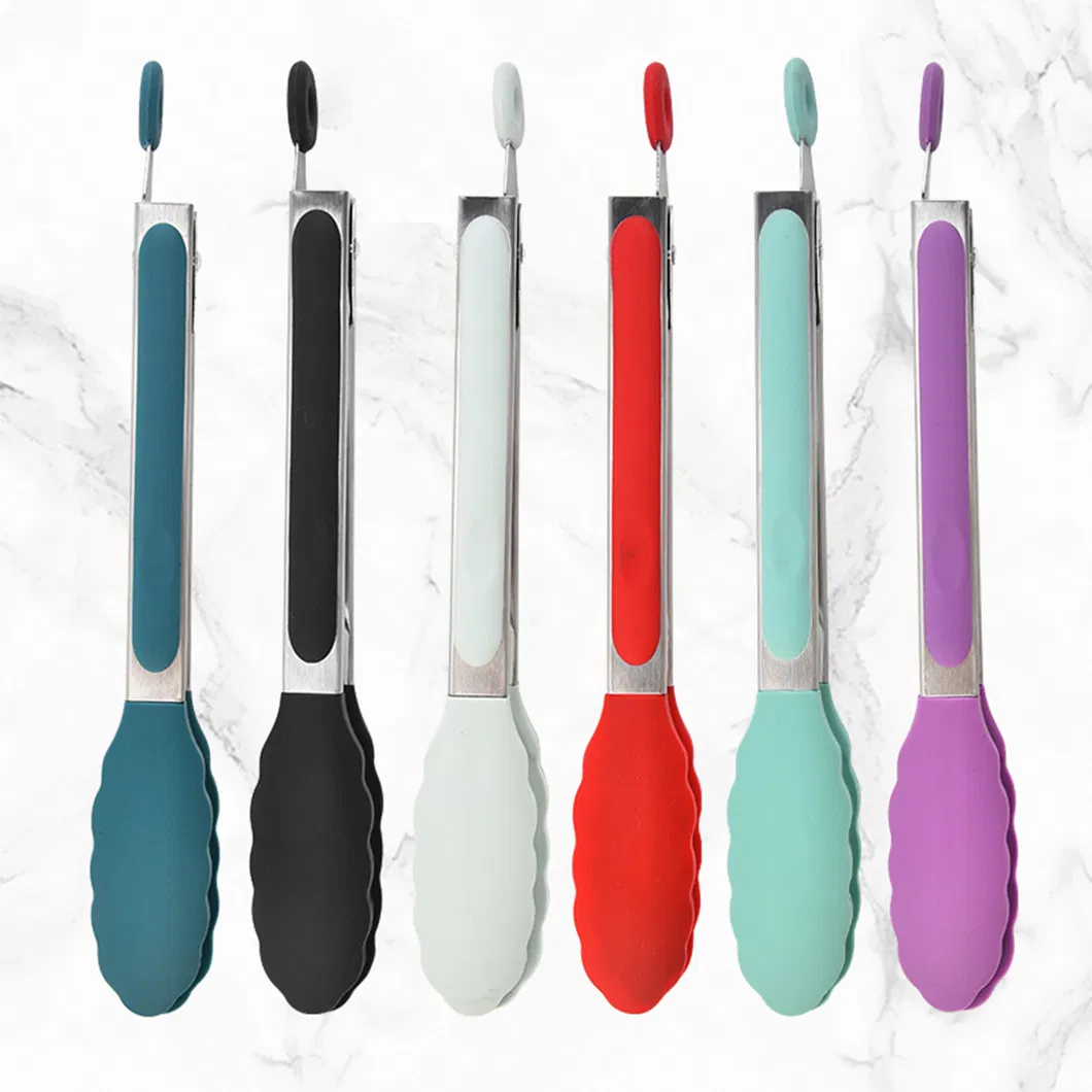 7-9-12 Inch Silicone Kitchen Tongs Stainless Steel BBQ Grilling Locking Food Tongs Kitchen Accessories with Custom Logo