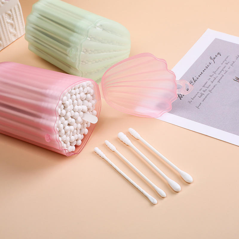 Disposable Cleaning Cotton Swabs, Colorful Style, 10o Pieces Packed in a Seashell-Shaped Box.