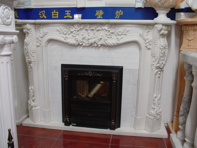 White/Beige/Black Color Stone Sculpture Marble Mantel Fireplace