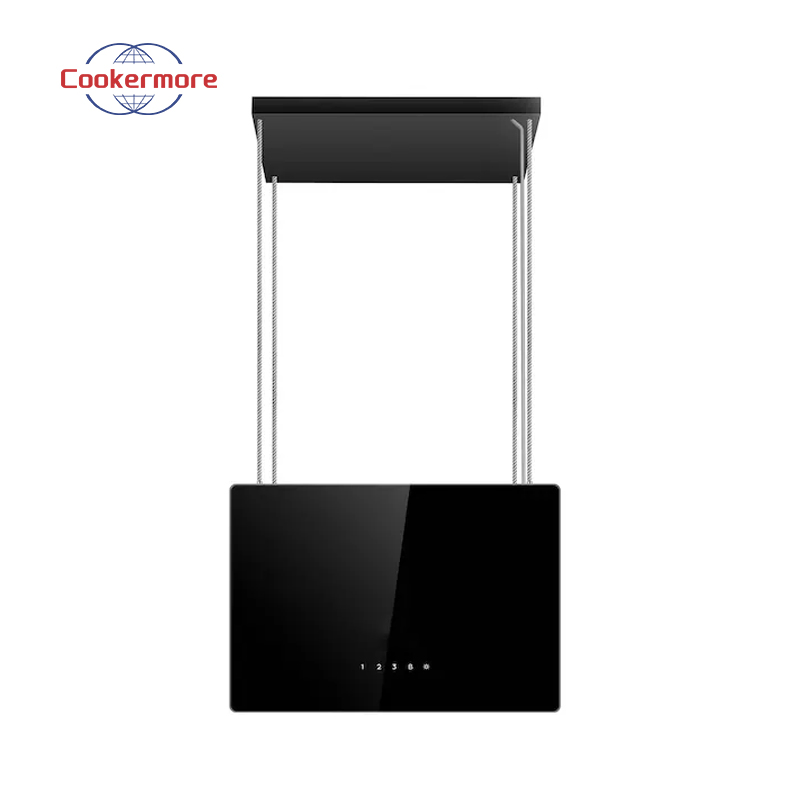 Durable Tempered Glass Island Mounted Square Kitchen Ventilation Range Hood