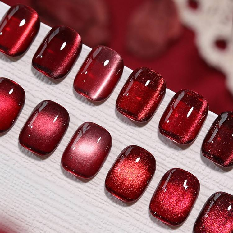 Super Sparkling Long Lasting Cherry Ruby Red Cat Eye Gel Nail Polish