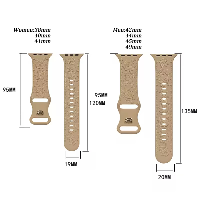 for Apple Watch Full Series Customized Pattern Classic Relief Rose Flower Silicone Embossed Engrave Carved Watch Strap