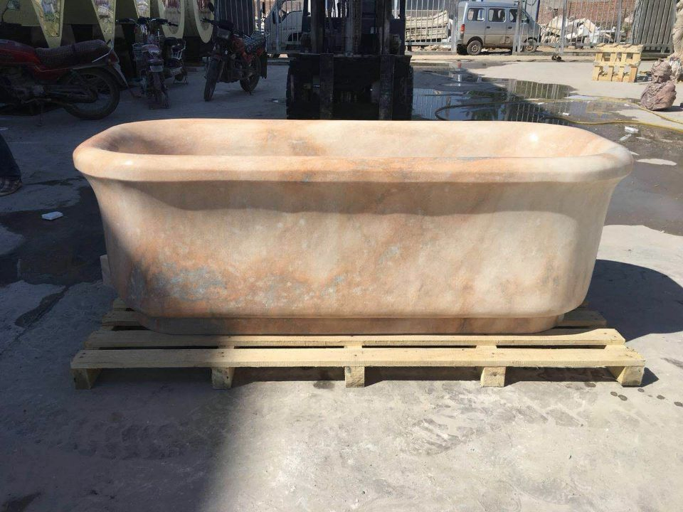 Factory Price Classic Design Sunset Glow Red Natural Stone Carved Marble Bathtub (SYBT-011)
