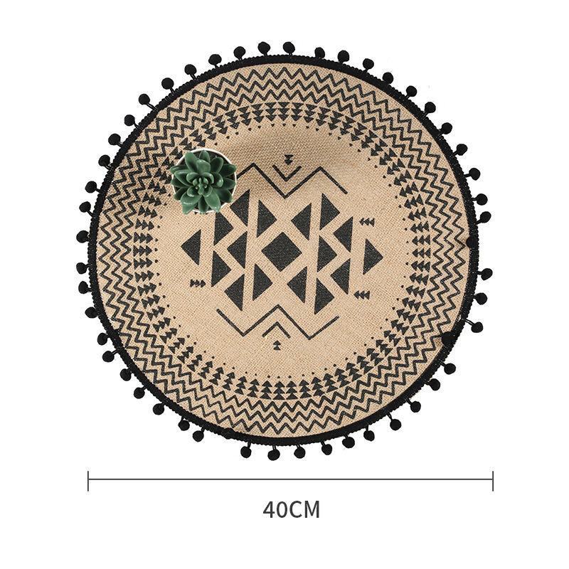 Minimalist Fringe Placemat, Round Natural-Colored Jute Screen Printing Pad