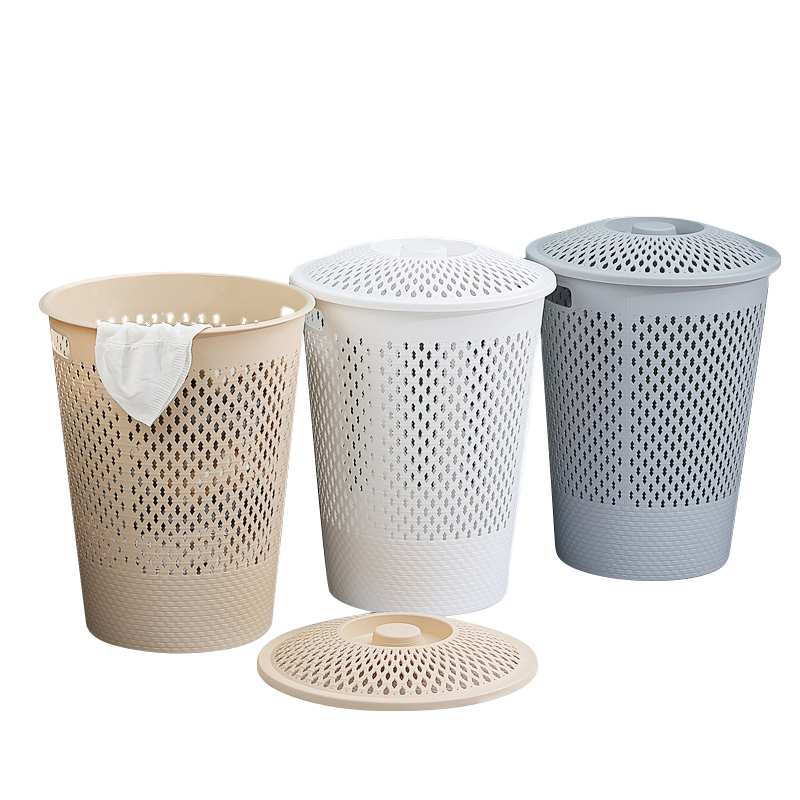 Household Plastic Hollow Out Design Laundry Toy Storage Basket with Cover