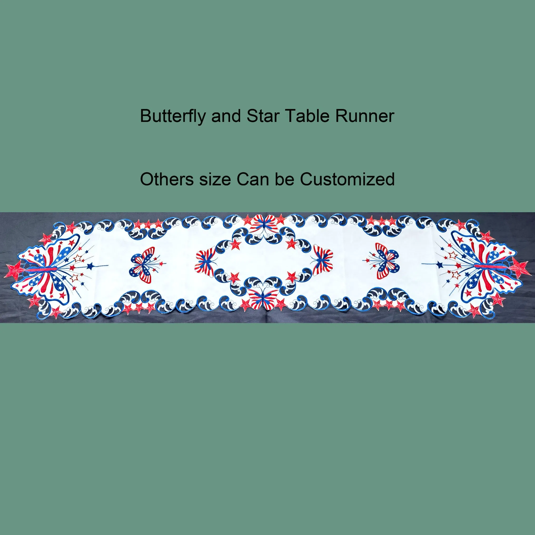 Patriotic Americana Butterfly and Star Embroidered Tablecloth