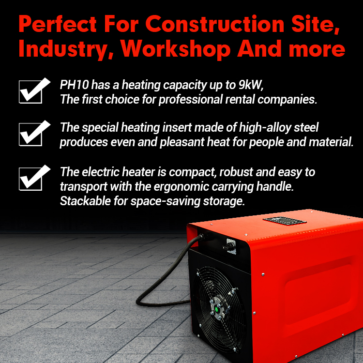 3-Stage Adjustable Heat Output 3kw 6kw 9kw Stackable Carrying Handle Fan Electric Heaters Space Heater