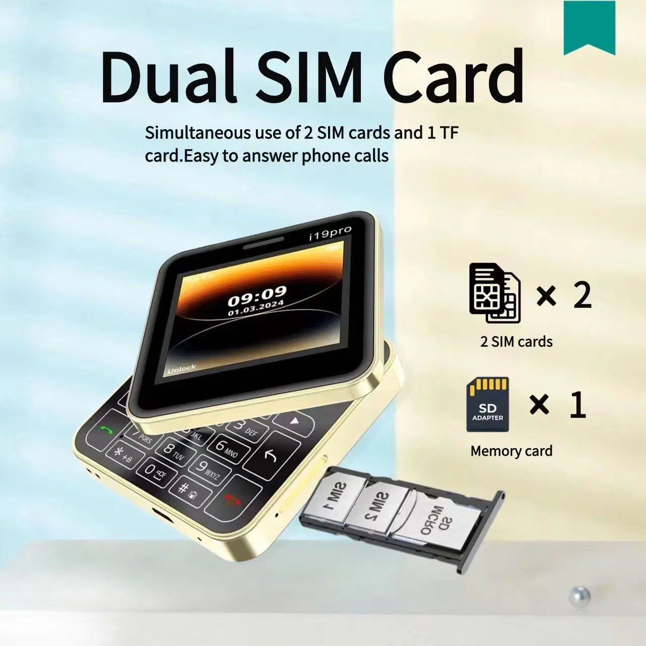 Кнопочный телефон 2.4 дюйма, 1050 мАч, Dual SIM, GSM