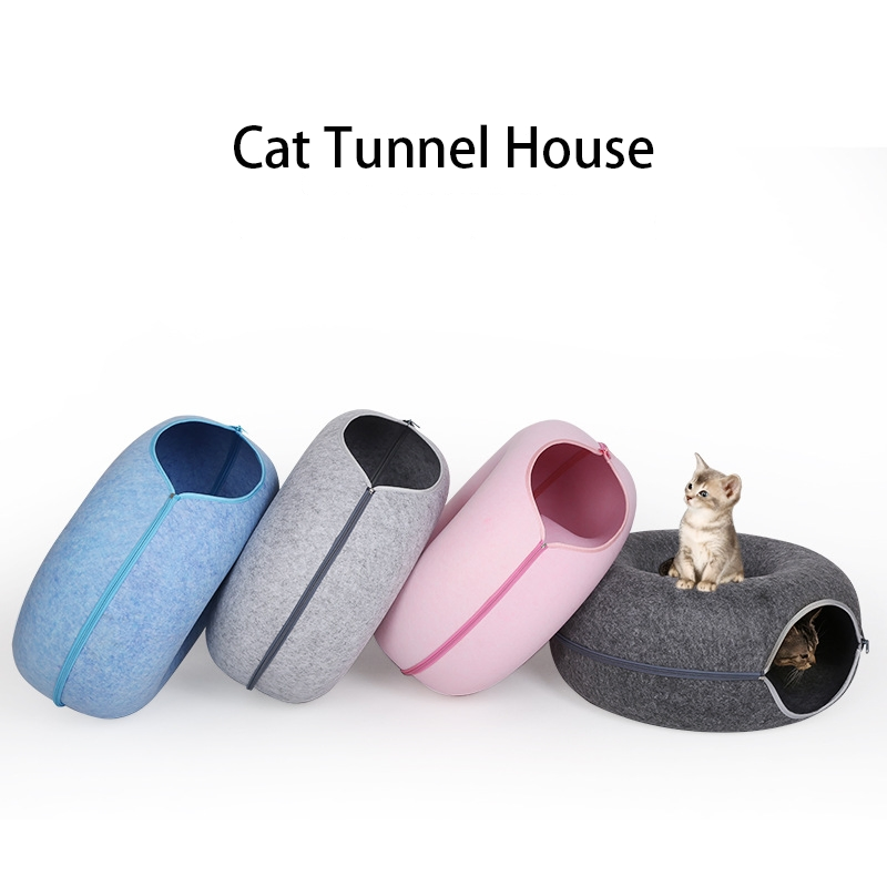 Durable Felt Half-Enclosed Cat Nest with Tunnel Feature
