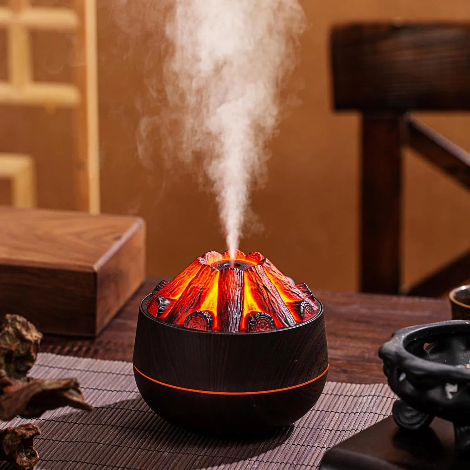 Carbon Fire Humidifier Mini Mute Fog Flame Humidifier USB Smart Bonfire Humidifier for Living Room