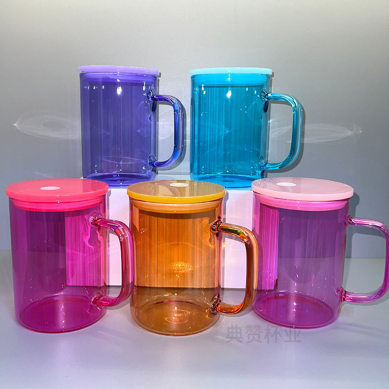 Wholesale Bulk High Borosilicate Sublimation Colored Transparent 17oz Glass Mugs Colored Jelly Clear Coffee Mugs
