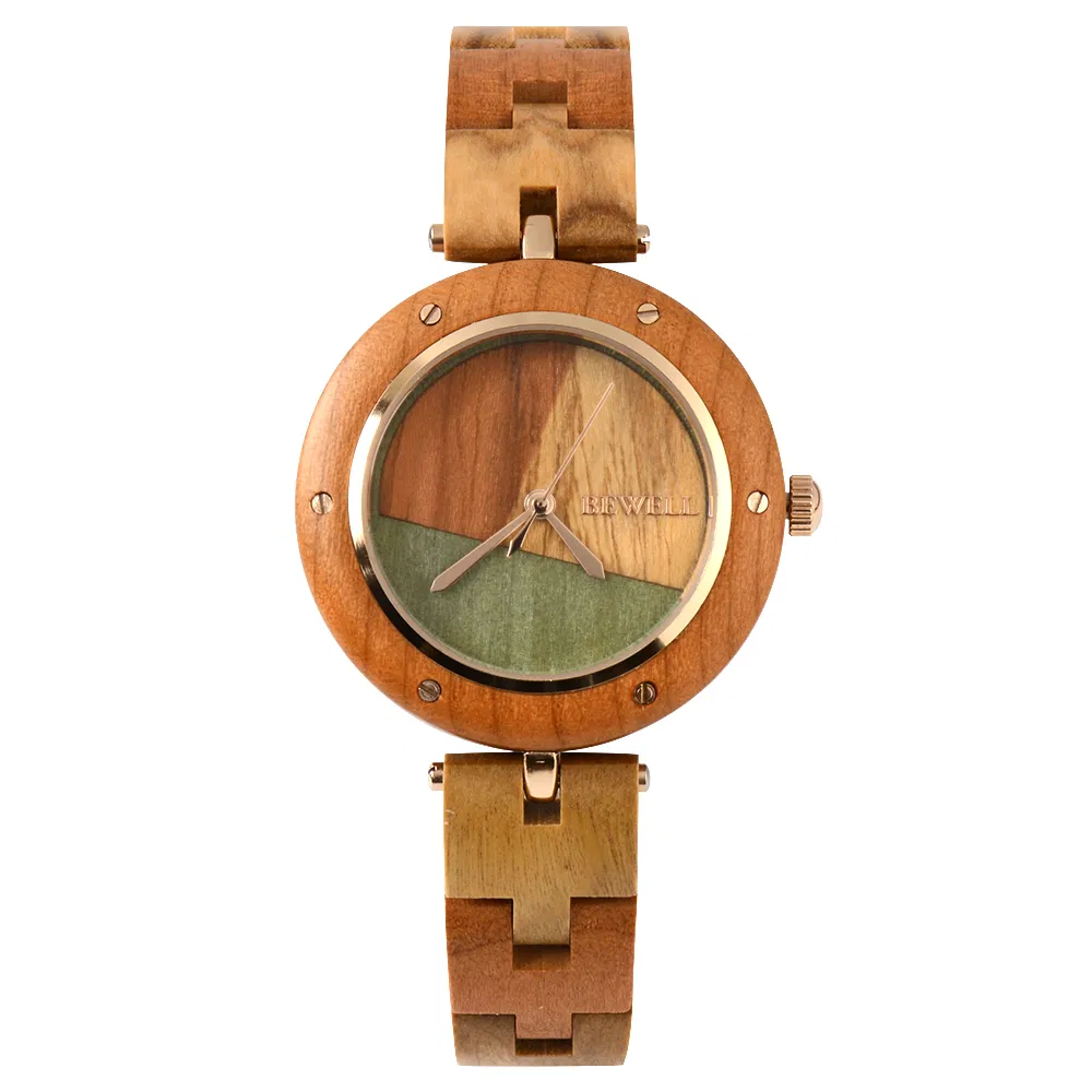 2023 Latest Ladies Wooden Watch New Design Eco Friendly Mixed Wood Watches Steel Watch Women