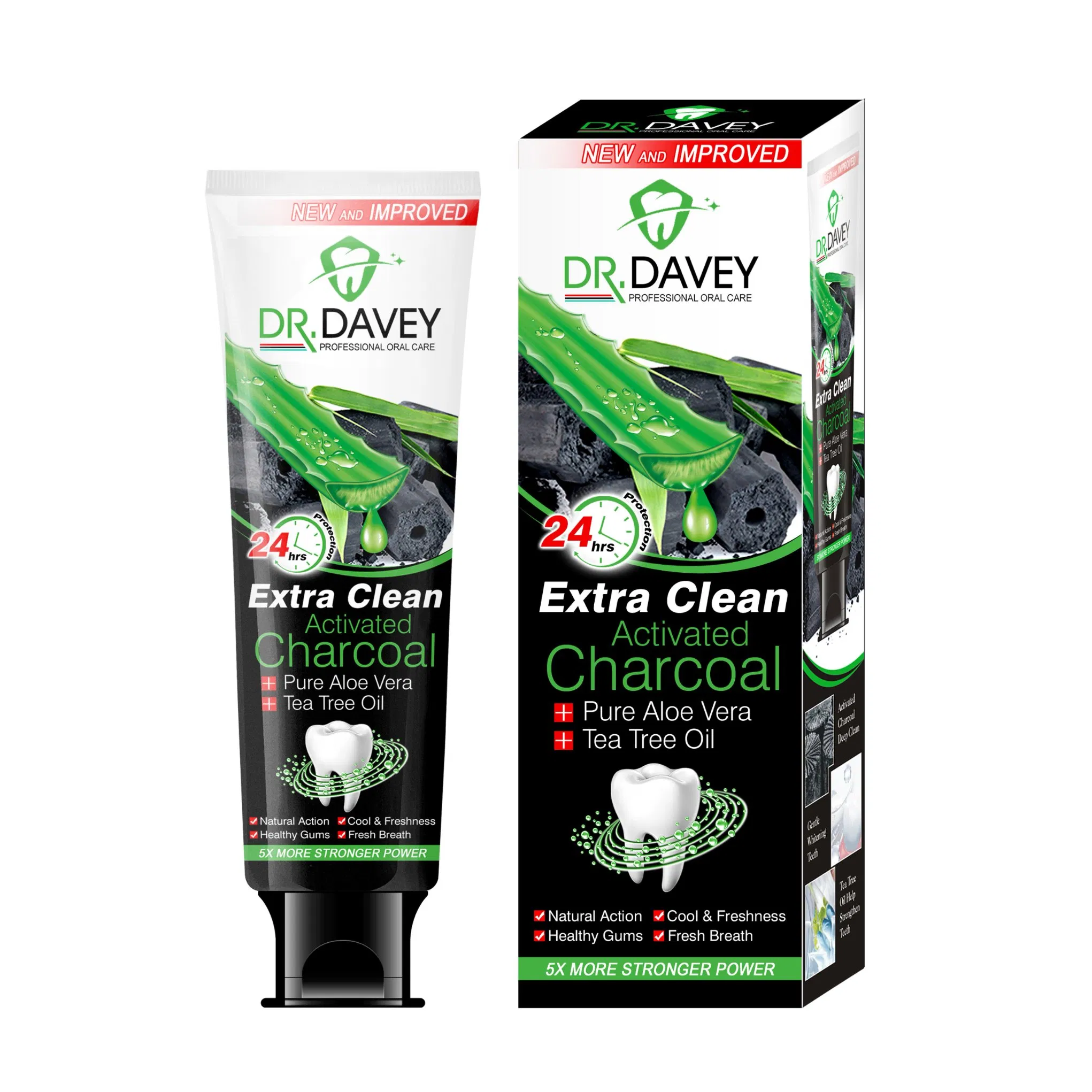 Dr. Davey Extra Clean Healthy Gums, Fresh Breath Activated Charcoal Whitening Toothpaste OEM