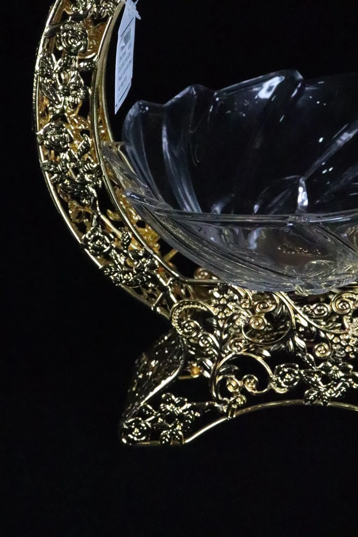 Heat-Resistant Transparent Glass Bowl Paired with Moon-Shaped Iron Art Fruit Bowl