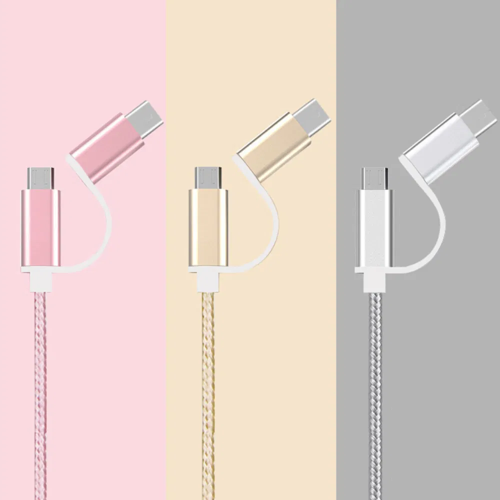 1m/3FT Fast Charger 2 in 1 Braided Type C Lightning 8pin USB Cable for Smart Phone Tablet PC