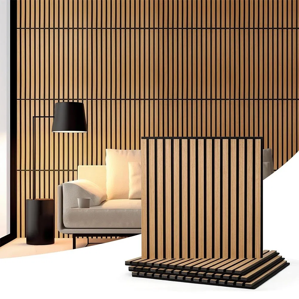 Oak Slat Wool Wall Decor Slat Wooden Wall Panels with Pet Sound Proof Ceiling Panel Acoustic Panel