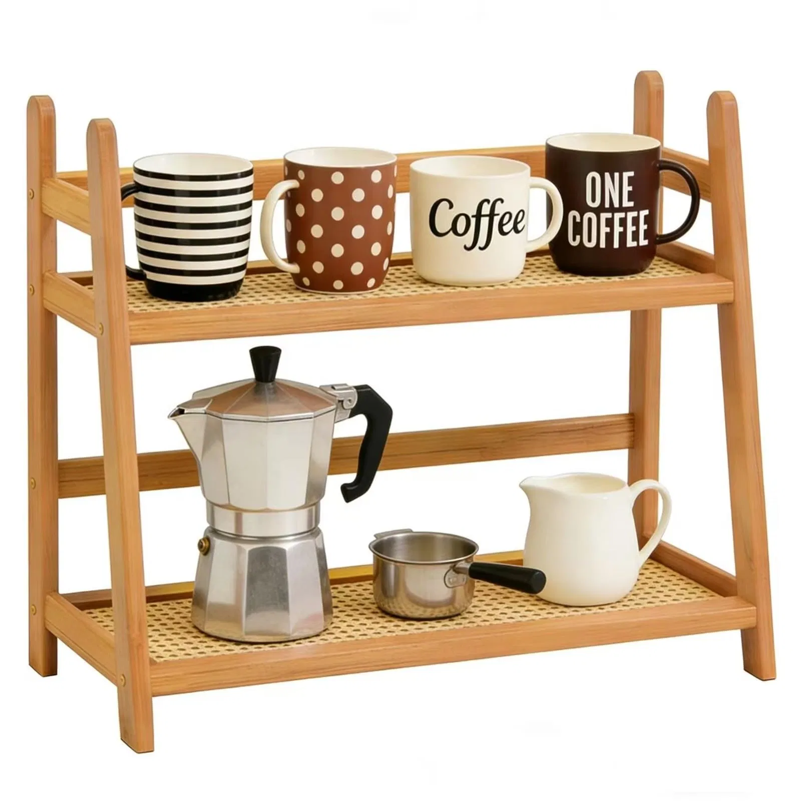 Двухъярусная полка для чашек и кружек из бамбука
