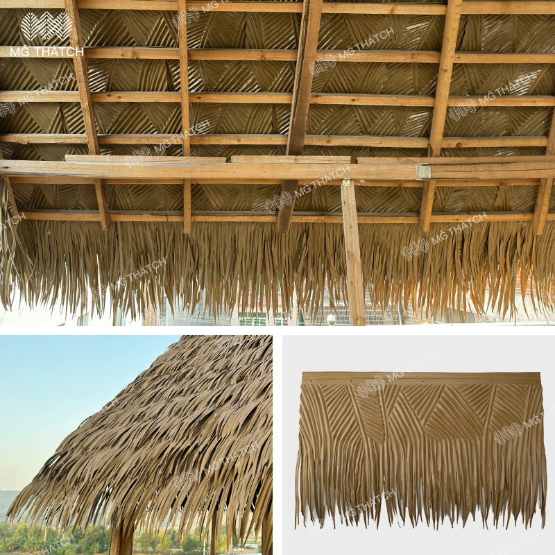100% Waterproof Function Synthetic Palm for Open Frame Roof with Nice Ceiling Effect Fireproof Plastic Artificial HDPE Palma