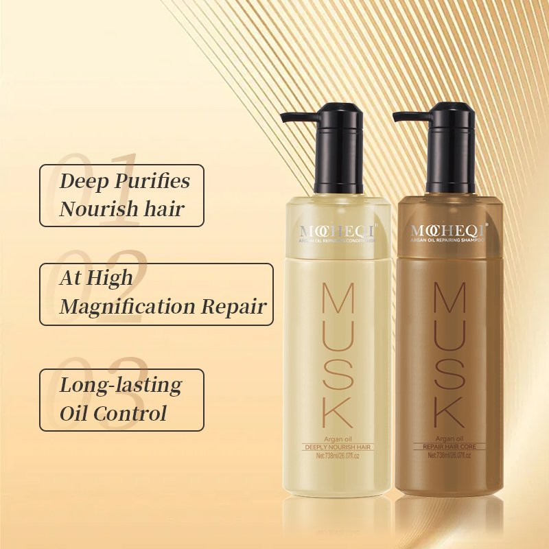 Mocheqi Moroccan Argan Oil Shampoo and Conditioner Set Deep Nourishing Moisturizing Hair Care