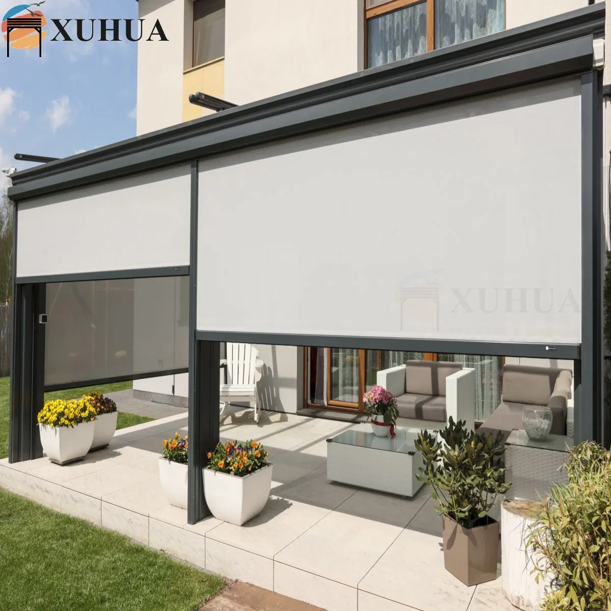 Xuhua Modern Waterproof Bioclimatic Motorized Aluminium Automatic Roof Louvers Pergola Patio Blinds