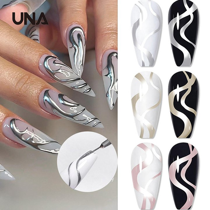 New Metal Chrome Effect Platinum Liner Gel Waterproof Nail Art Soak off UV Mirror Metallic Nail Painting Liner Gel Polish Set
