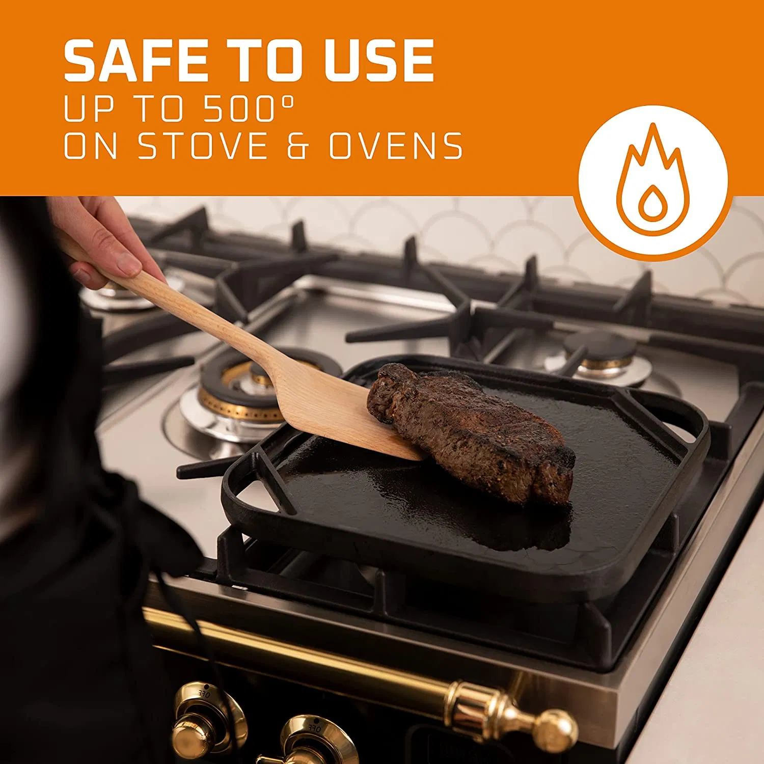 Wholesale 38cm Pre-Seasoned Square Cast Iron Grill Pan Reversible Griddle for Outdoor and Camping Cooking