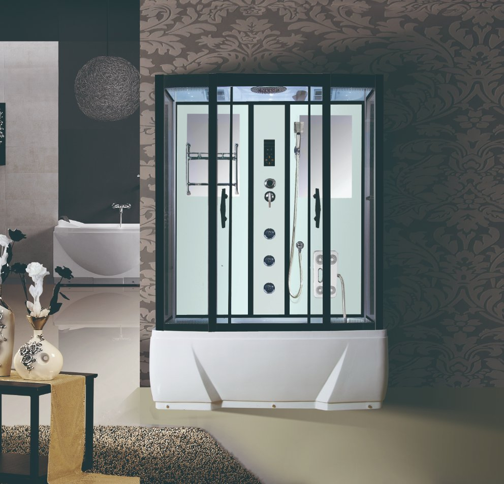Rectangle 5mm/6mm/8mm Customized Aluminum Frame 85*170 Golden Black Tempered Slidding Glass Steam Computer Control Shower Cabin with Top Shower Foot Massage