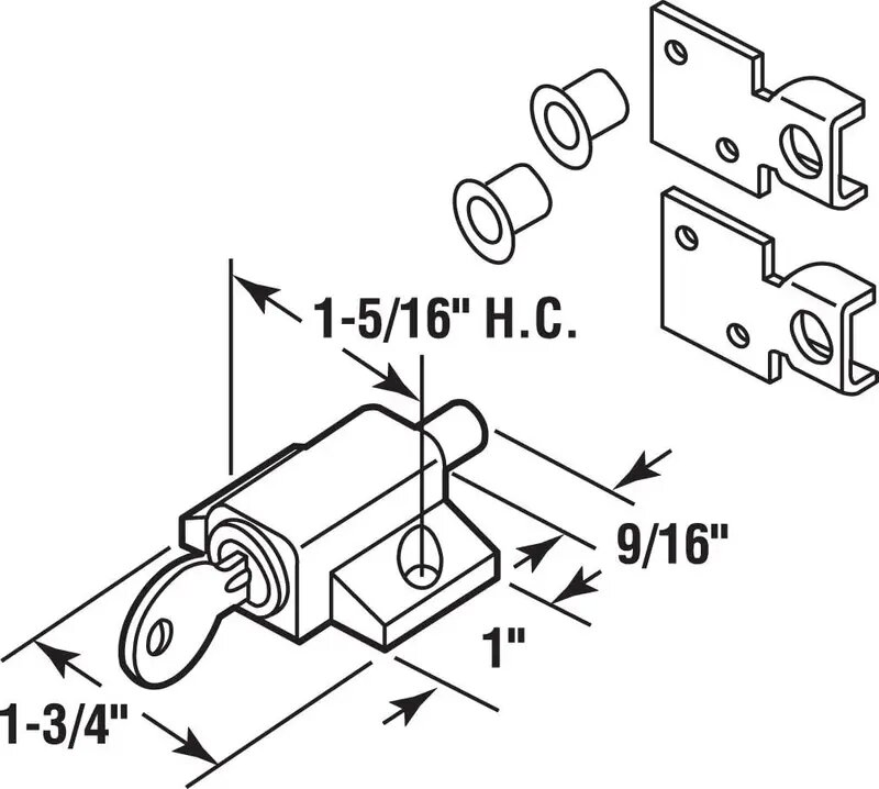 Keyed Sash Lock, 9/16 in. Projection, Diecast, Brass Plated Finish
