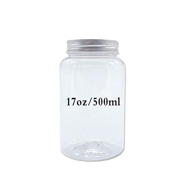 500ml Reusable Clear Plastic Juice Drink Bottle Containers with Aluminum Caps Lids for Homemade Milk