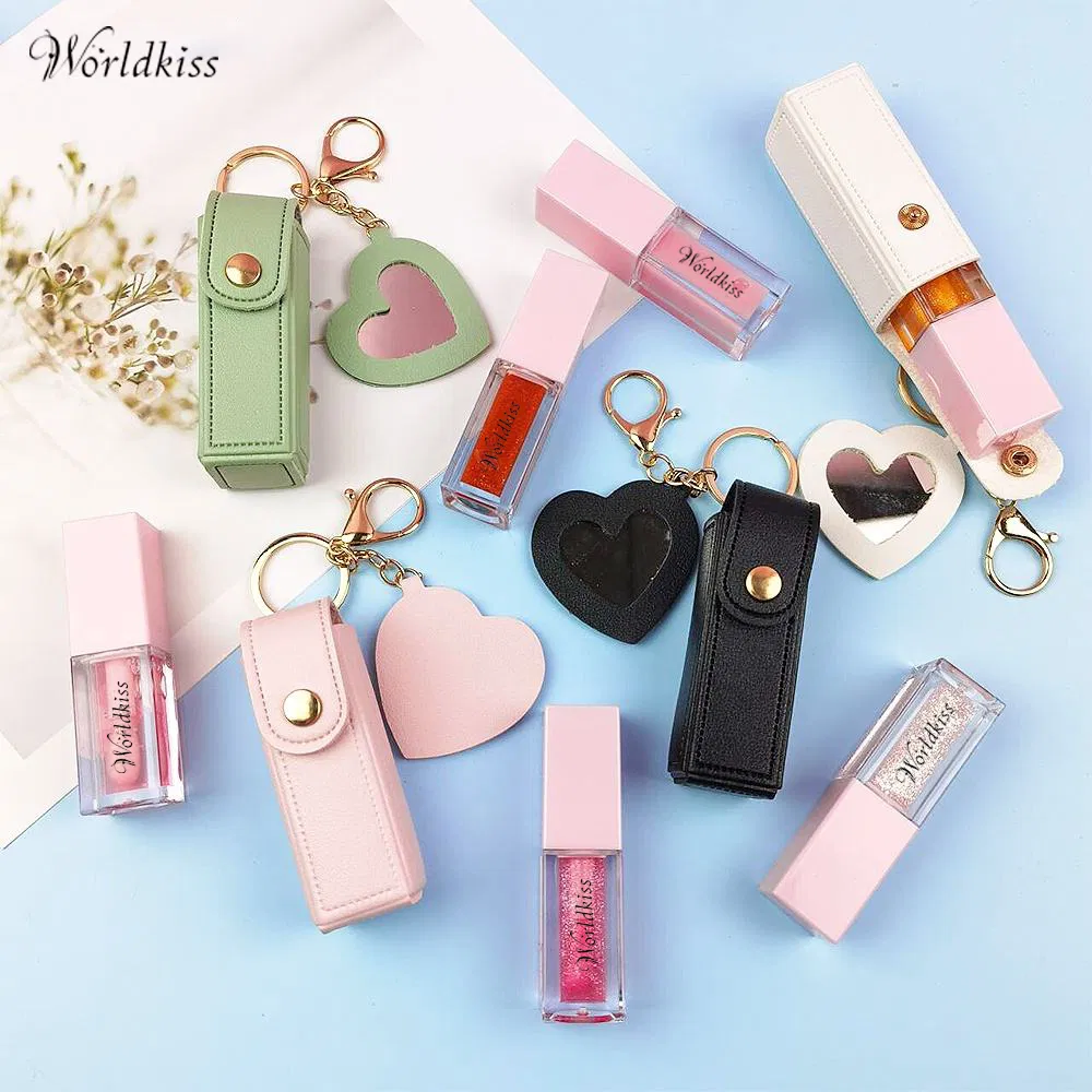 Trendy Leather Keychain Mirror Hydrating Flavored Color Changing Long Lasting Plumping Lip Oil