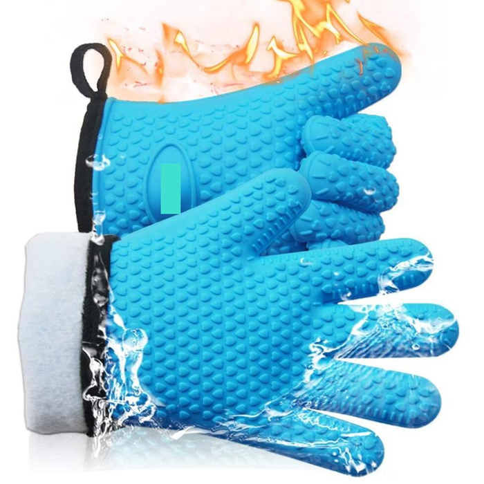 Silicone Mitt with Quilted Liner Heat Resistant Flexible Oven Gloves