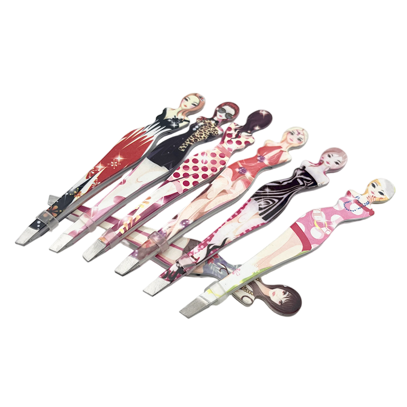 Beauty Girl Design Stainless Steel Slant Tip Eyebrow Tweezers with Pattern Printed