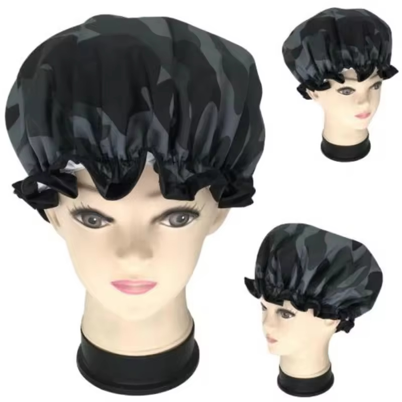 High-Quality Camouflage Double Layer Waterproof Bath Hat Reusable Smooth Elastic Shower Cap