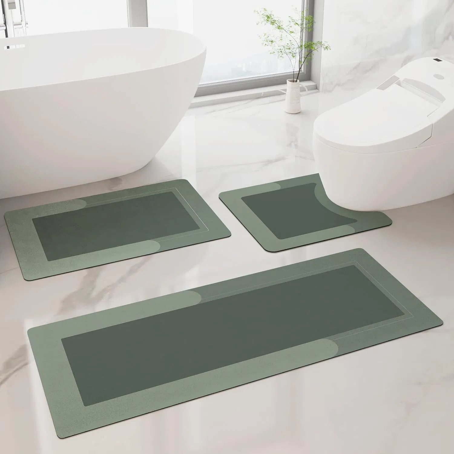 U-Shaped Contour Toilet Mat 3 Pieces Diatom Mud Bath Rug Bathroom Shower Non Slip Carpet Pad