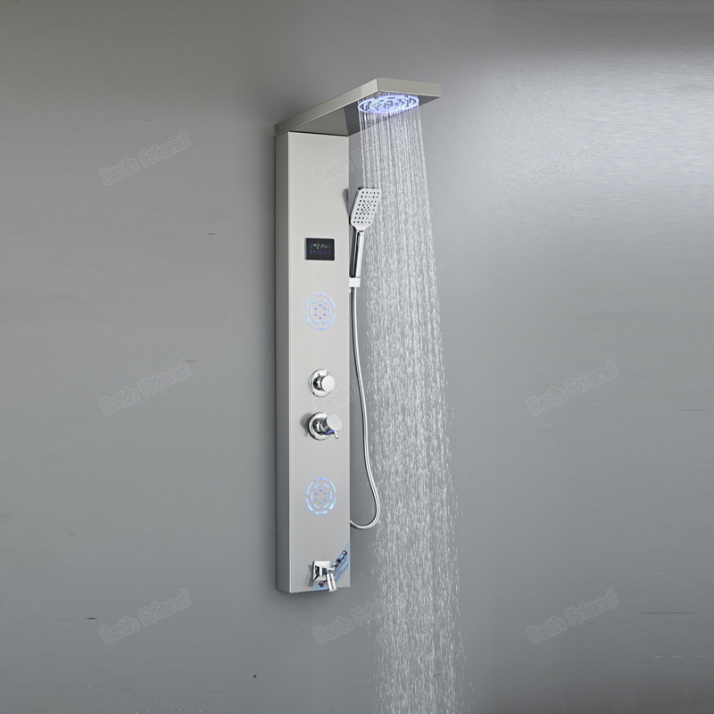 Hot Sell Bathroom Wall Mounted Stainless Steel Waterfall Shower Column LED Shower Panels
