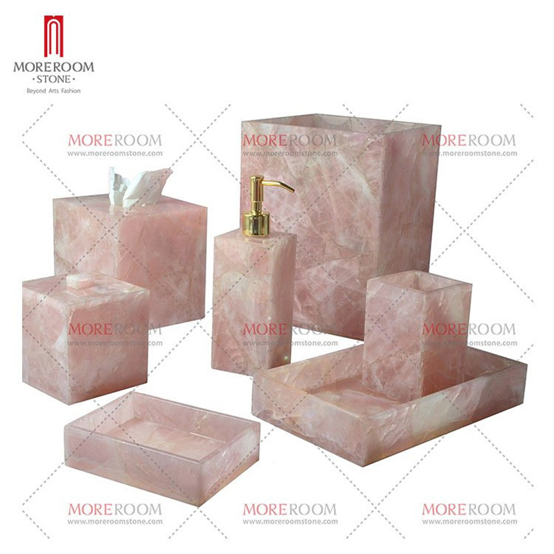 Pink Rose Quartz Bathroom Set / Set of Seven Pieces for Bathroom Decoration