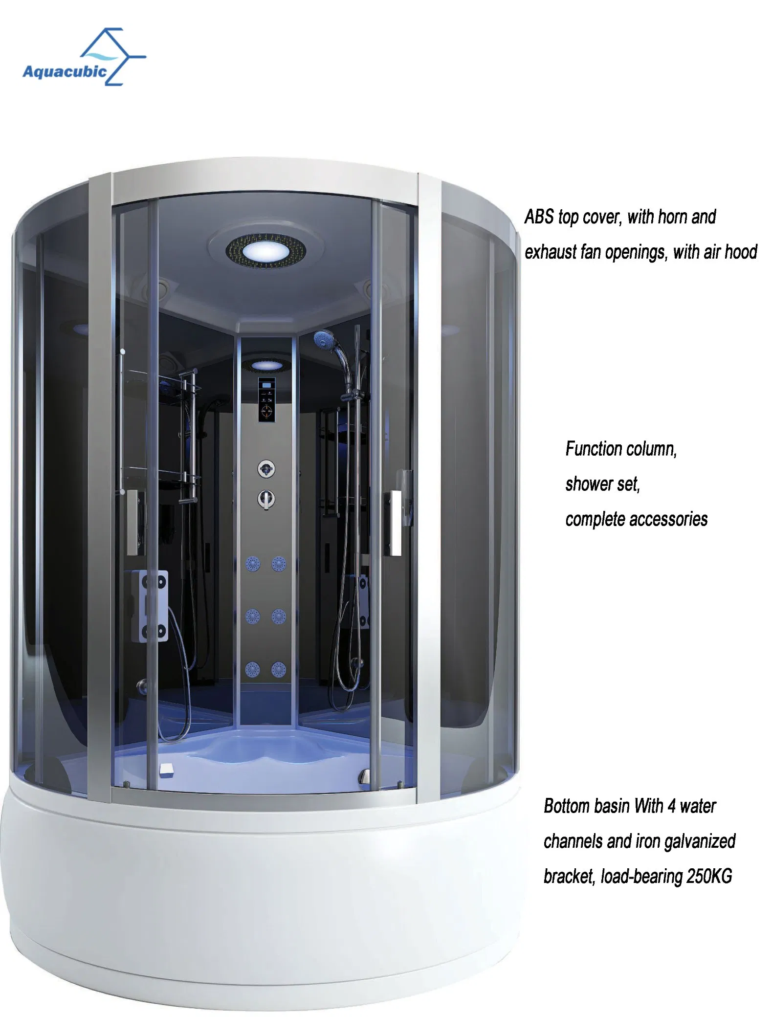 Aquacubic Luxury Bathroom Steam Shower Room with Whirlpool Shower Room and Bathtub
