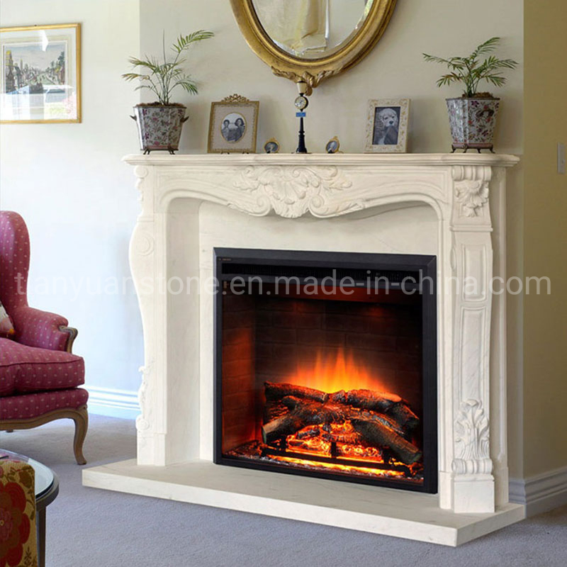 Indoor White Stone Marble Fireplace Surround