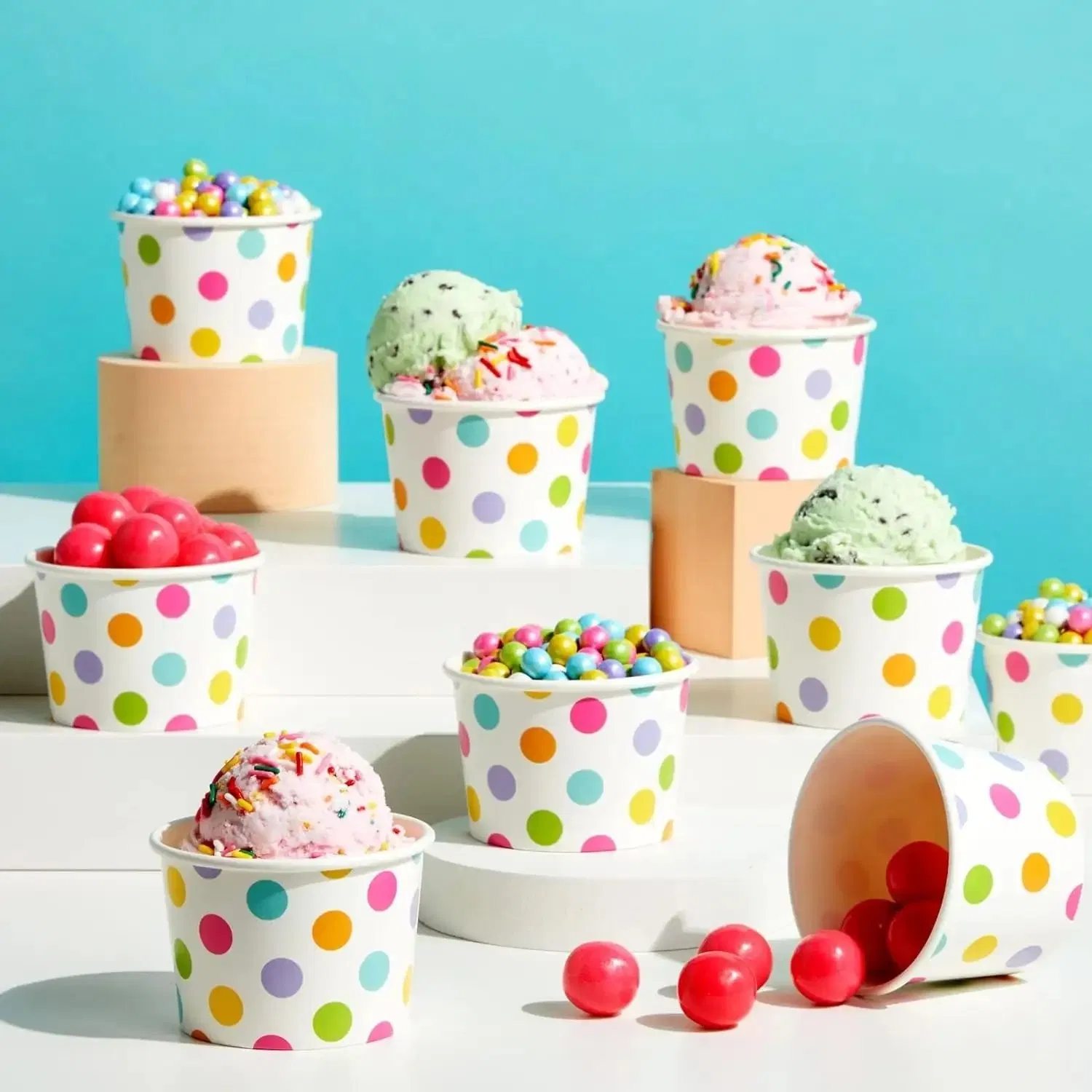 Eco Friendly Disposable Yogurt 3oz 5oz 8oz White Ice Cream Paper Cup with Lid
