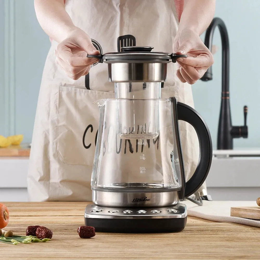 1.5L Household Health and Wellness Insulation Teapot Stainless Steel Spout Transparent Glass Electric Kettle