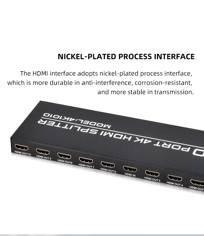 1X10 HDMI Splitter, 1 in 10 out for 4K 30Hz, Mirror Content to 10 Displays Simultaneously Easy Setup