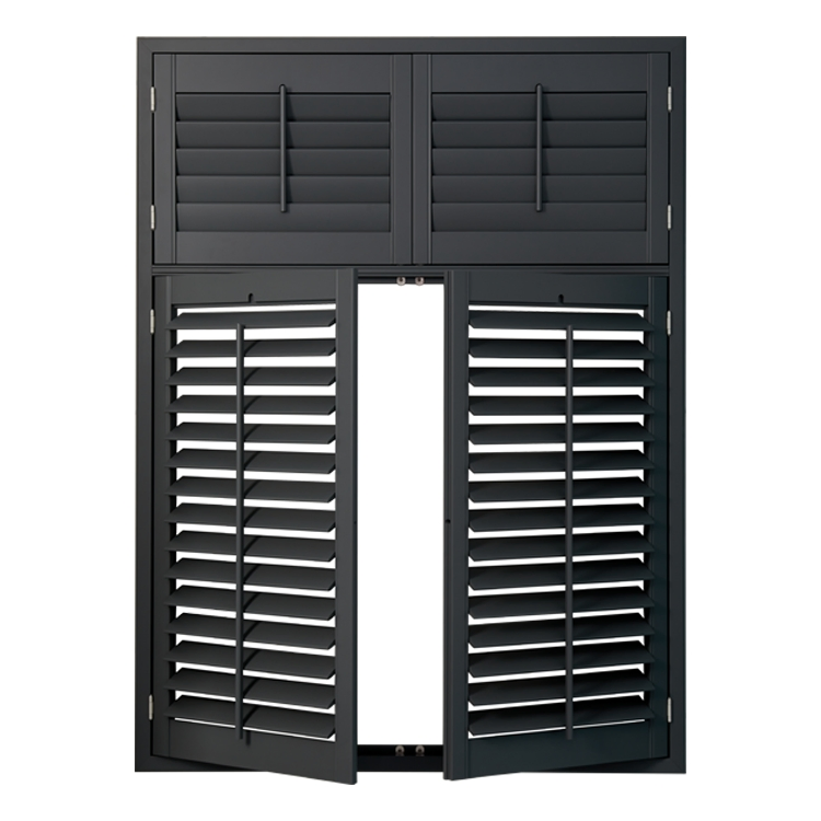 Made to Measure Black Customized Color Tier on Tier 76mm Louvers Traditional Rod Window Covering Paulownia/Bass Wood Plantation Shutters